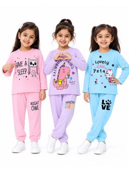Kuchipoo - Girls Multi-Color Printed Cotton Blend Co-Ord Set (Pack of 3)