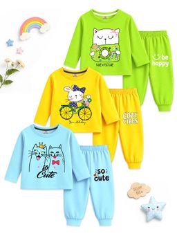 Kuchipoo - Girls Multi-Color Printed Cotton Blend Co-Ord Set (Pack of 3)