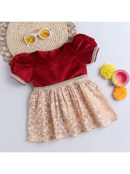 Many Frocks - Girls Cream Embellished Velvet Dress