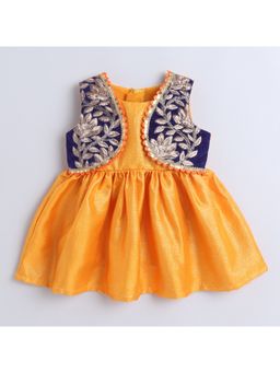 Many Frocks - Girls Yellow Embellished Satin Dress with Jacket