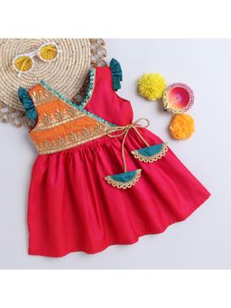 Many Frocks - Girls Maroon Embellished Satin Dress