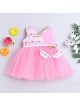 Many Frocks - Girls Pink Embellished Net Dress