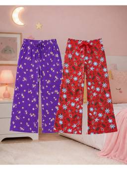 KiddoPanti - Girls Multi-Color Printed Cotton Pyjama (Pack of 2)