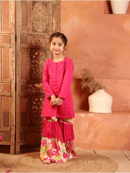 Evaraah - Girls Pink Solid Cotton Kurta with Sharara