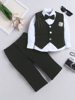 FOURFOLDS - Boys Black Embroidered Cotton Blend Waistcoat, Shirt and Trouser with Bowtie