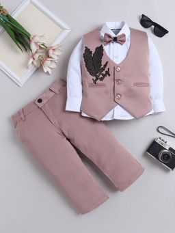 FOURFOLDS - Boys Pink Embellished Polyester Waistcoat, Shirt and Trouser with Bowtie