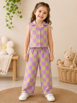 VASTRARTH - Girls Purple Checks Organic Cotton Co-Ord Set