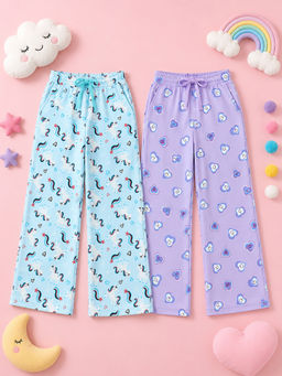 KiddoPanti - Girls Multi-Color Printed Cotton Pyjama (Pack of 2)