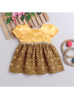 Many Frocks - Girls Yellow Printed Satin Dress