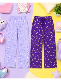 KiddoPanti - Girls Multi-Color Printed Cotton Pyjama (Pack of 2)
