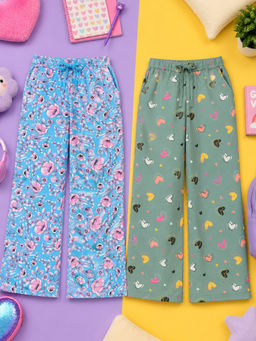KiddoPanti - Girls Multi-Color Printed Cotton Pyjama (Pack of 2)