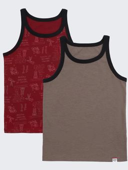Jockey Juniors - UB24 Boys Cotton Graphic Sleeveless Vest-Redand Khaki (Pack of 2)