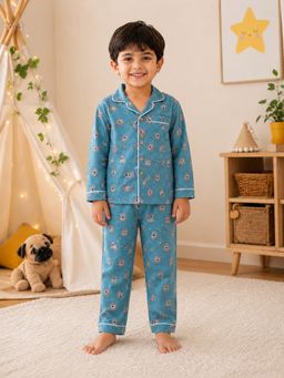 VASTRARTH - Unisex Blue Floral Cotton Co-Ord Set