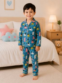 VASTRARTH - Unisex Teal Printed Cotton Co-Ord Set