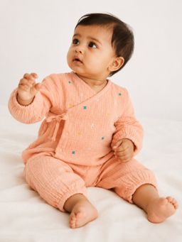 Somersault - Unisex Solid Peach Cotton Pyjama with Jabla