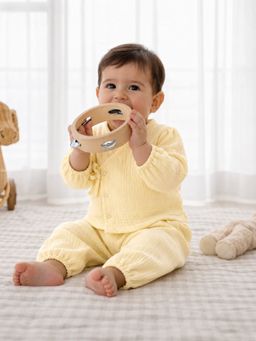 Somersault - Unisex Solid Yellow Cotton Pyjama with Jabla