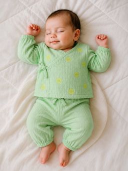 Somersault - Unisex Solid Green Cotton Pyjama with Jabla