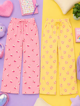 KiddoPanti - Girls Multi-Color Printed Cotton Pyjama (Pack of 2)