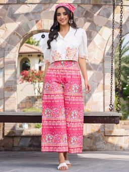 Juniper - Pink Embroidered pure Cotton Crop top With Pants