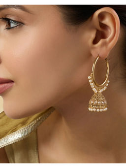 Indinoor - White Arvayaa Temple Hoop Jhumka Earrings
