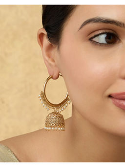 Indinoor - White Meirna Temple Hoop Jhumka Earrings