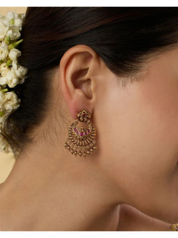 Indinoor - Pink Praveenna Temple Dangler Earrings