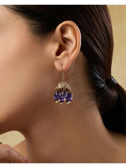 Indinoor - Purple Navirir Temple Jhumka Earrings