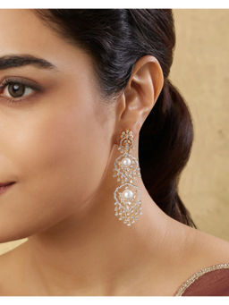 Indinoor - White Leheena Zircon Dangler Earrings