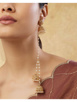 Indinoor - White Rivani Temple Jhumka Earrings