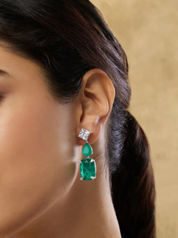 Indinoor - Green Kairanya Zircon Dangler Earrings