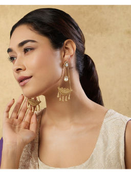 Indinoor - White Alviniya Kundan Polka Dangler Earrings