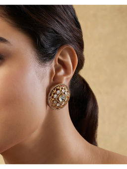 Indinoor - White Keshira Kundan Polka Stud Earrings