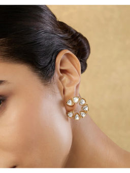Indinoor - White Lomina Kundan Polka Stud Earrings