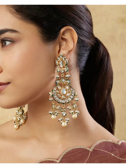 Indinoor - White Rishaya Kundan Polka Dangler Earrings