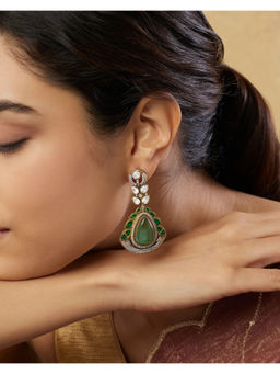 Indinoor - Green Ronika Kundan Polka Dangler Earrings