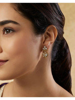 Indinoor - White Veronica Kundan Polka Stud Earrings