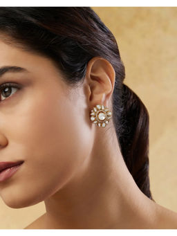Indinoor - White Arvayae Kundan Polka Stud Earrings