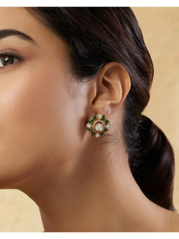 Indinoor - Green Selvini Kundan Polka Stud Earrings
