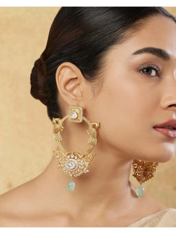 Indinoor - White Tavriya Kundan Polka Dangler Earrings