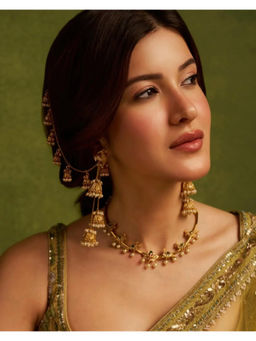 Indinoor - Off White Omaha Kundan Polka Dangler Earrings