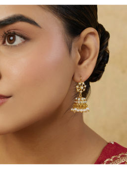 Indinoor - White Nipra Jadau Jhumki Earrings