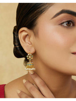 Indinoor - Blue Niki Jadau Jhumki Earrings