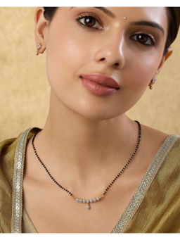 Indinoor - Black Thaniya Zircon Mangalsutra with Earrings