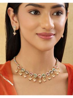 Indinoor - Multi-Color Manikya Jadau Necklace with Earrings