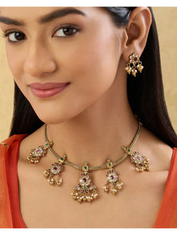 Indinoor - White Ayina Temple Necklace with Earrings