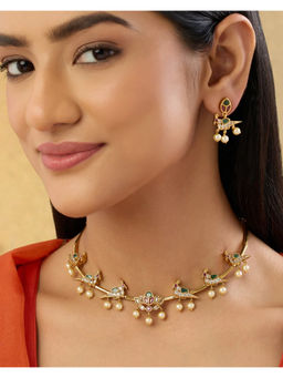 Indinoor - Multi-Color Gulbahar Temple Necklace with Earrings