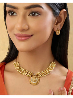 Indinoor - Cream Tyaara Temple Necklace with Earrings