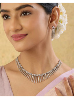 Indinoor - White Chandramookhi Zircon Necklace with Earrings