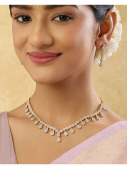 Indinoor - White Jahaanaara Zircon Necklace with Earrings