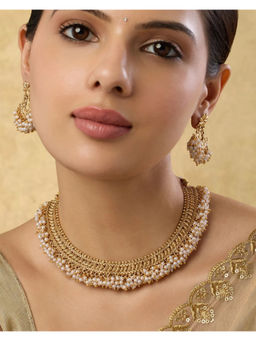 Indinoor - Off White Ruvikam Temple Necklace with Earrings